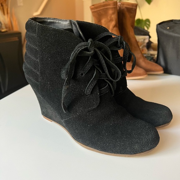 Black Suede Wedge Ankle Booties - Picture 1 of 4